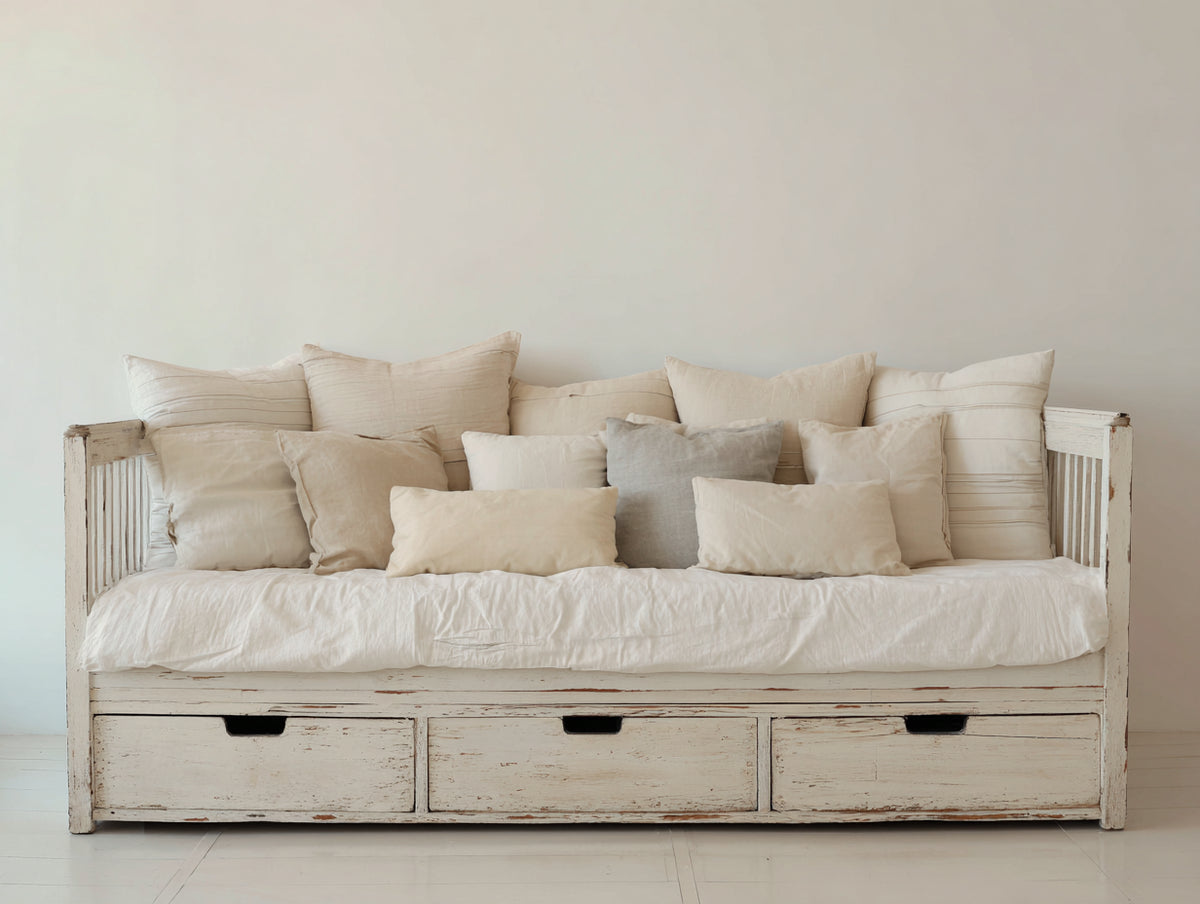 Divano letto - Legno - 205x90x85 cm - Bianco - Shabby chic