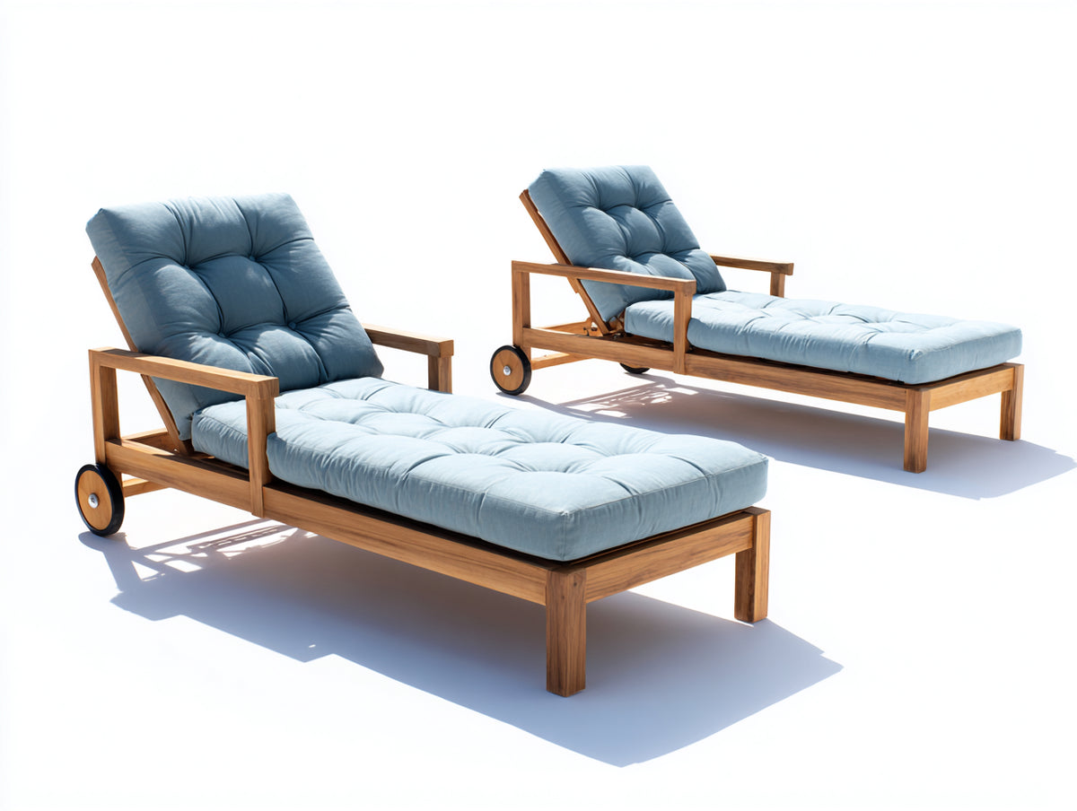 Lettino prendisole - Legno-Tessuto - 198x72x96 cm - Legno naturale-Azzurro - Moderno reclinabile con ruote