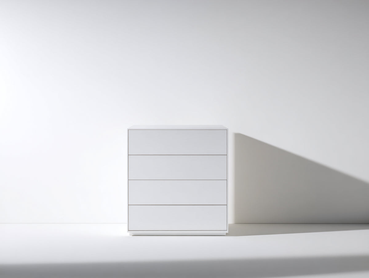 Cassettiera - Legno ingegnerizzato - 75 x 42 x 96 cm - Bianco satinato - Design essenziale