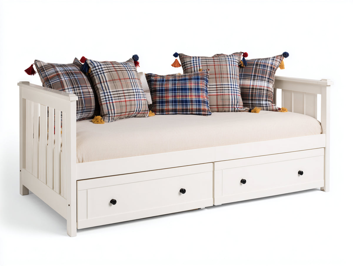 Divano letto - Legno - 205x95x86 cm - Bianco - Country contemporaneo