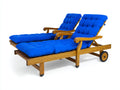 Lettino prendisole - Legno-Tessuto - 207x77x99 cm - Legno naturale-Blu intenso - Rustico reclinabile con ruote