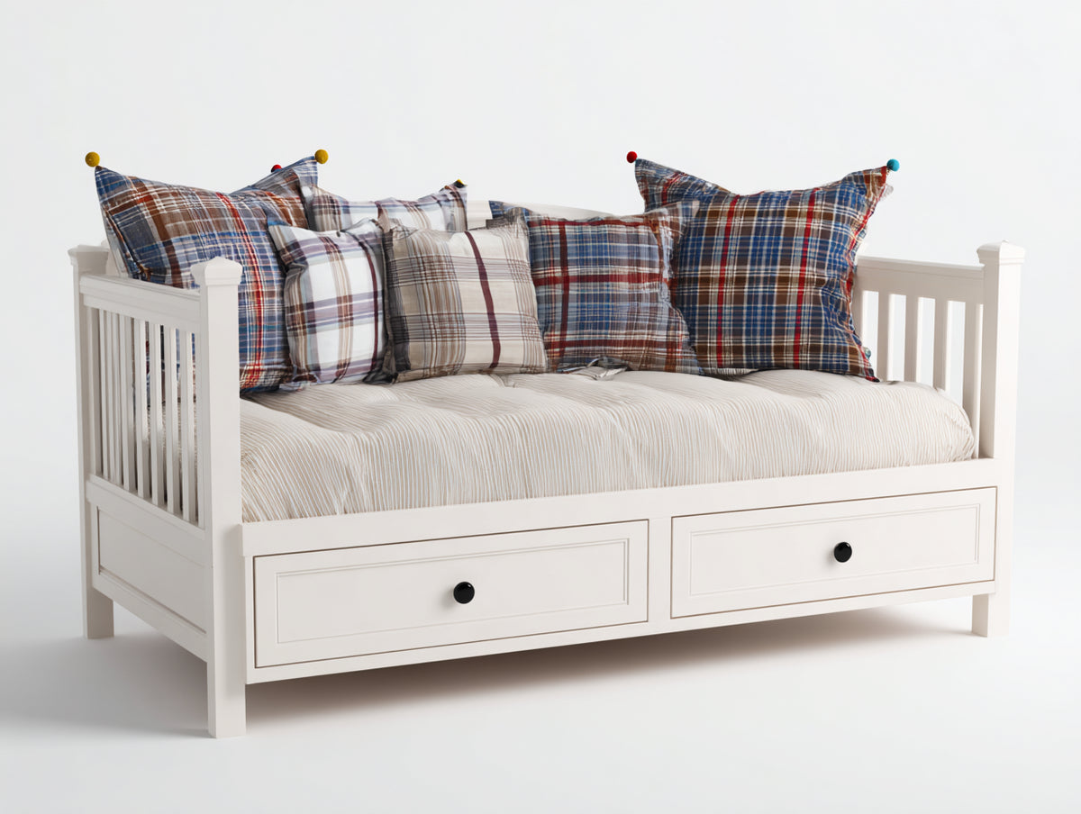 Divano letto - Legno - 208x96x88 cm - Bianco - Country classico