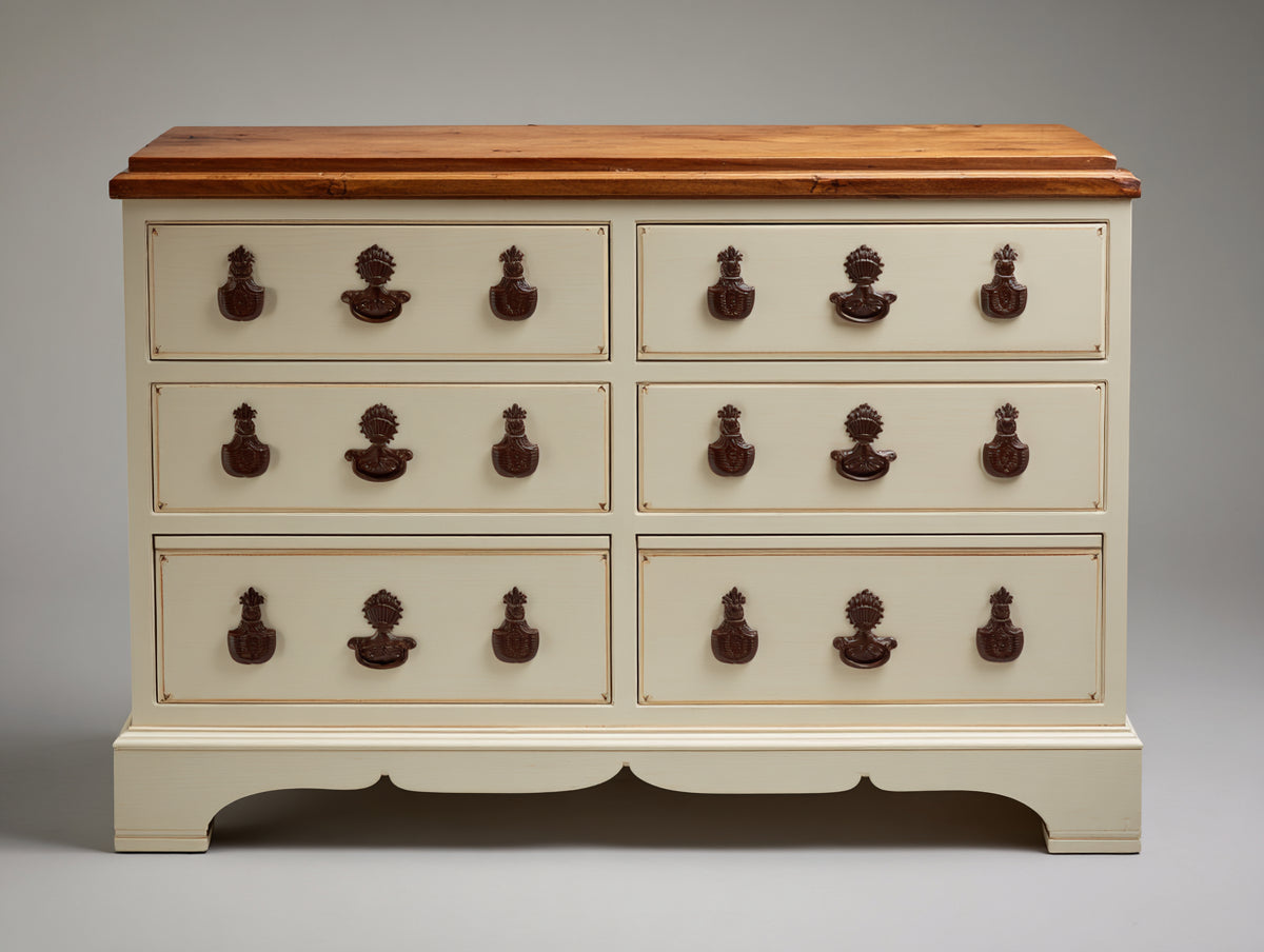 Cassettiera - Legno - 120 x 45 x 92 cm - Avorio-Marrone caldo - Stile classico