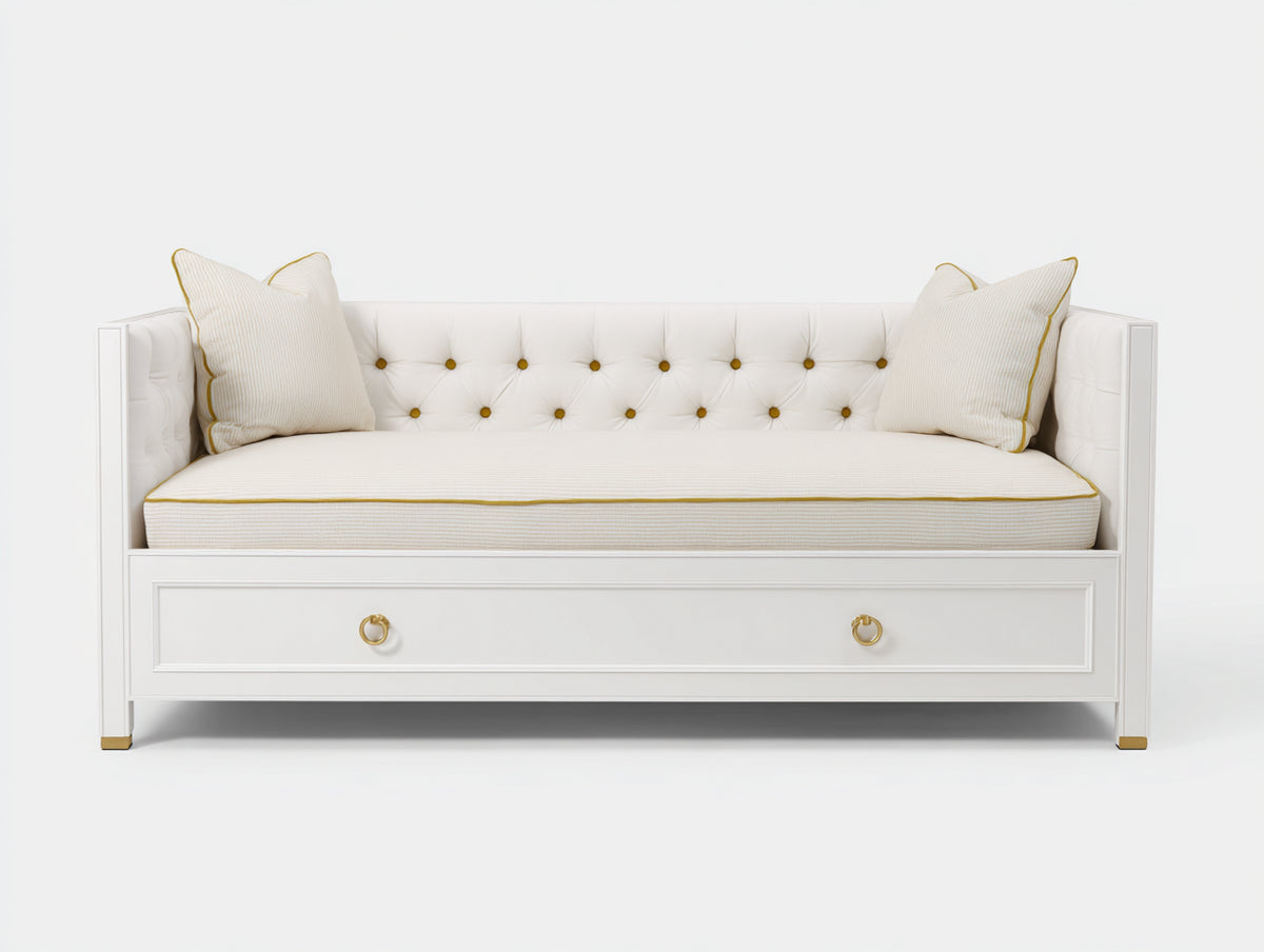 Divano letto - Legno-Tessuto - 205x96x84 cm - Bianco-Oro - Glam contemporaneo