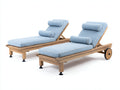 Lettino prendisole - Legno-Tessuto - 200x70x94 cm - Legno naturale-Azzurro chiaro - Moderno reclinabile con ruote