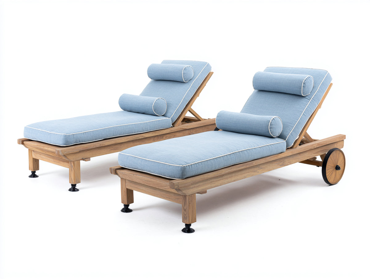 Lettino prendisole - Legno-Tessuto - 200x70x94 cm - Legno naturale-Azzurro chiaro - Moderno reclinabile con ruote