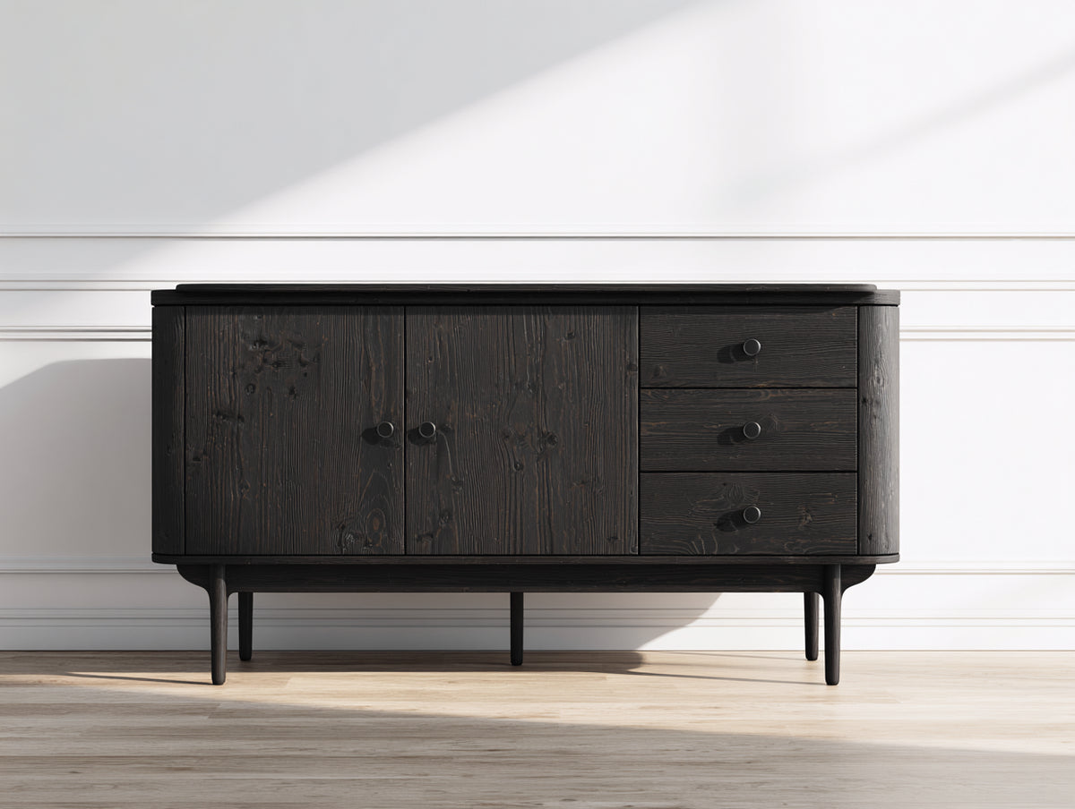 Mobile ingresso - Legno massello - 160 x 43 x 82 cm - Nero - Stile rustico contemporaneo