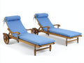 Lettino prendisole - Legno-Tessuto - 204x73x100 cm - Legno naturale-Blu - Classico reclinabile con ruote