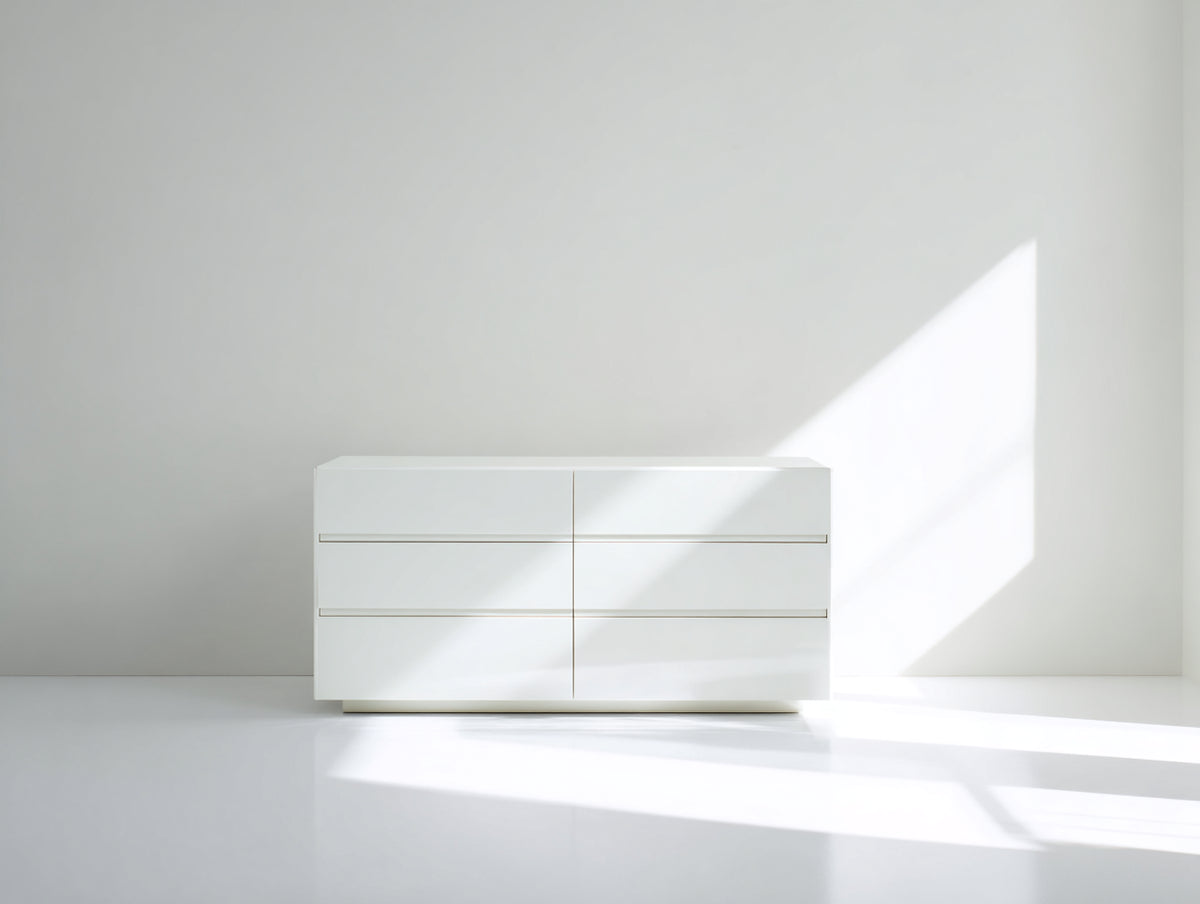 Cassettiera - Legno ingegnerizzato - 120 x 45 x 72 cm - Bianco lucido - Stile contemporaneo