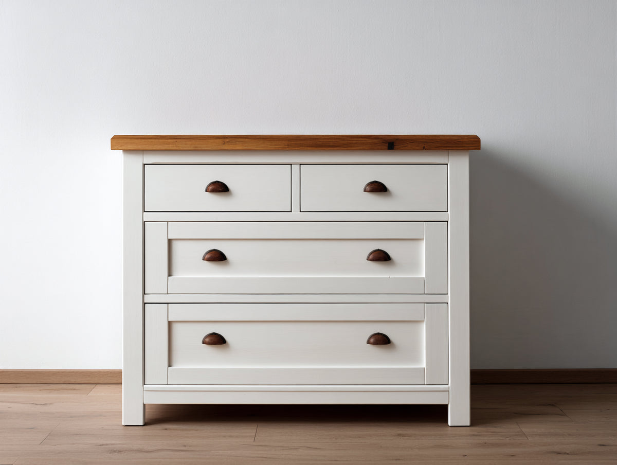 Cassettiera - Legno - 106 x 45 x 94 cm - Bianco-Marrone caldo - Stile rustico