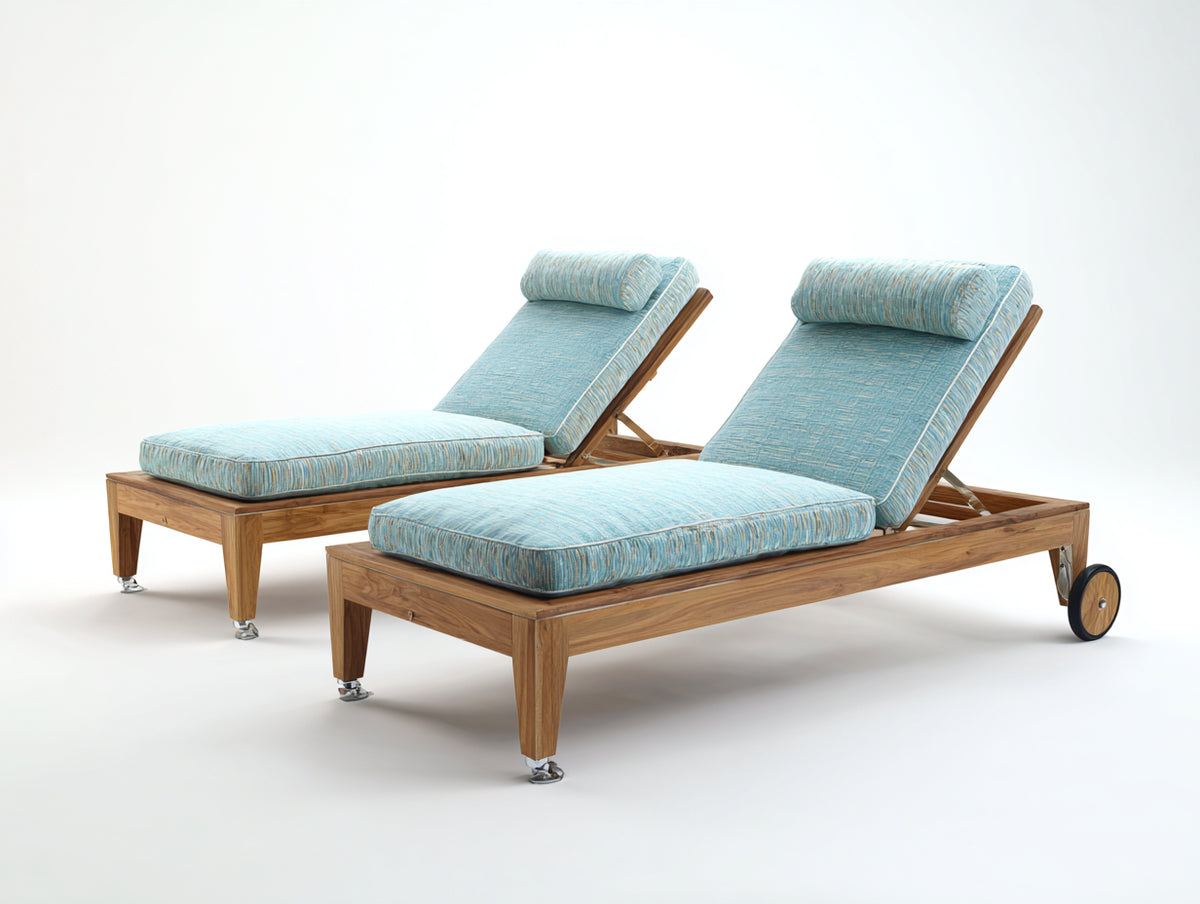 Lettino prendisole - Legno-Tessuto - 202x72x94 cm - Legno naturale-Azzurro chiaro - Contemporaneo reclinabile con ruote
